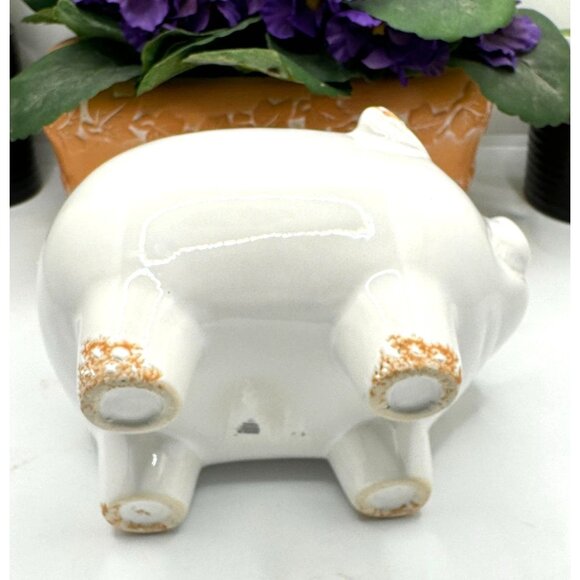 Vintage Ceramic Pig Planter With OINK Text - White & Distressed Orange - Picture 2 of 12